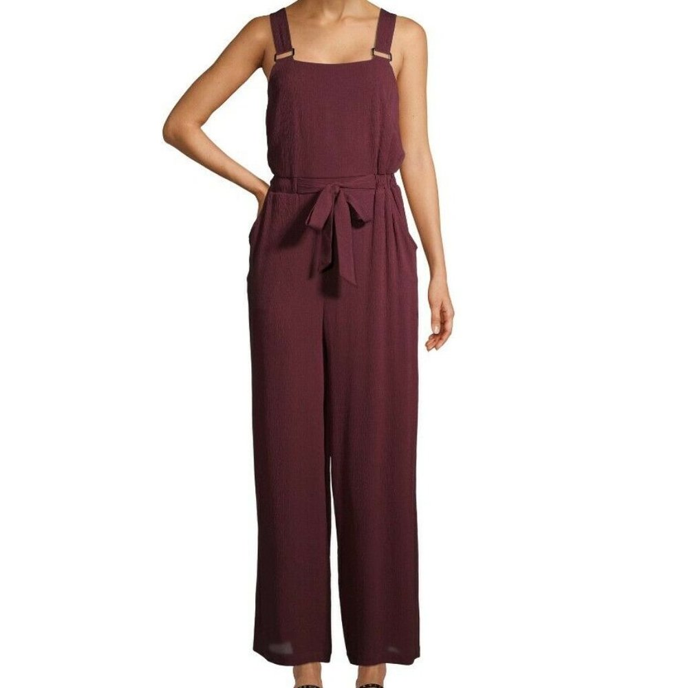 Wide Leg Overall Crinkle Jumpsuit Crushed Plum
